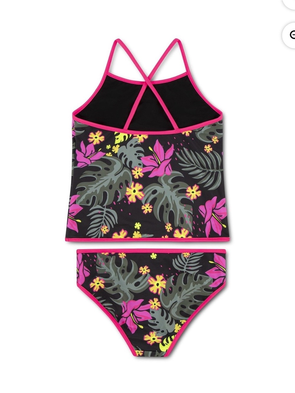 Hurley Girls Black Tropical Floral Tankini with Neon Pink Trim - Picture 4 of 8